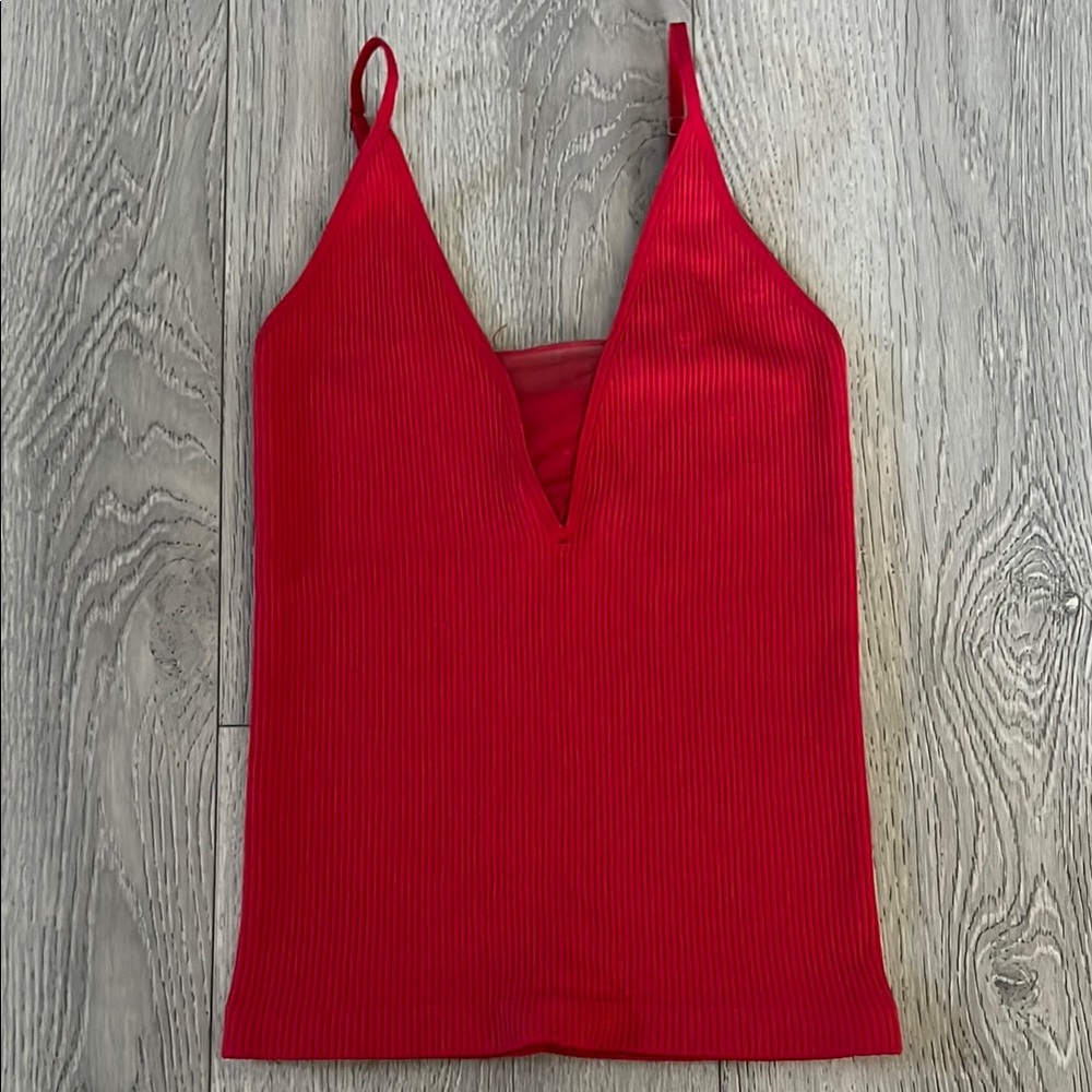 Fuchsia/ Pink Ribbed V-Neck Tank Top - Women